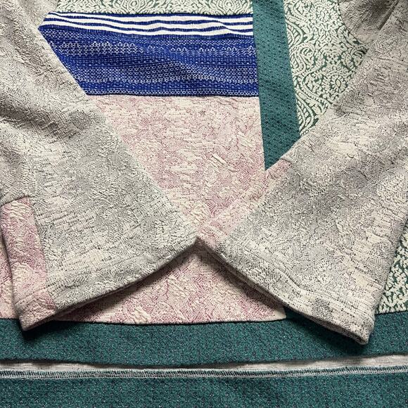 Postmark x Anthro, Latitudes Patchwork Textured Sweater, White Pink Blue - Large - Picture 7 of 7